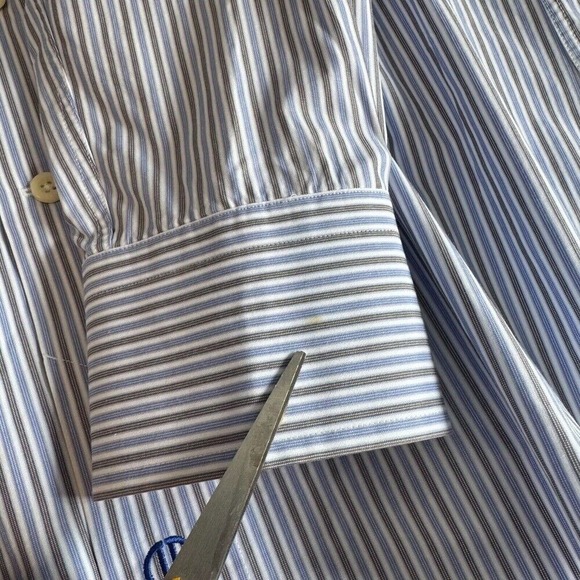 David Donahue‎ Trim Fit Dress Shirt 16 32/33 Blue Stripes Button Up Long Sleeve - Picture 4 of 13